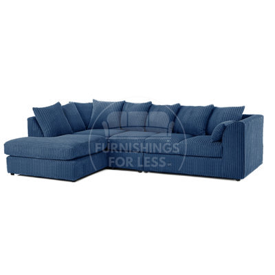 Furnishings For Less UK Luxor Marine Blue Jumbo Cord Large 5 Seater Corner Sofa Long Left Hand Facing - image 1