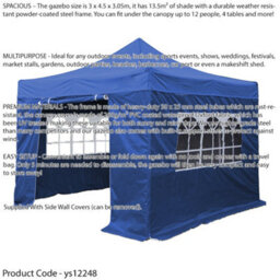 Loops Large 3X4.5M Pop-Up Gazebo With Waterproof Side Walls - Blue Outdoor Pavilion Tent - thumbnail 2
