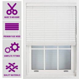 Furnished Made To Measure Faux Wood Venetian Blinds - White 50mm Slats Blinds For Windows And Doors (W)240Cm (L)210Cm