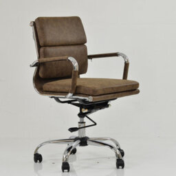Lakeland Furniture Chester Aged Brown Faux Leather Chrome Base Office Chair - thumbnail 3