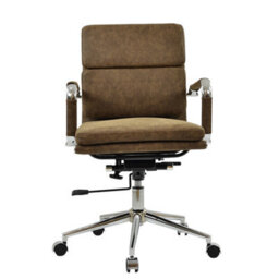 Lakeland Furniture Chester Aged Brown Faux Leather Chrome Base Office Chair