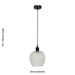 First Choice Lighting Set Of 2 Baine - Clear Textured Glass Black Retro Pendant Fittings - thumbnail 6
