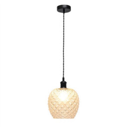 First Choice Lighting Set Of 2 Baine - Clear Textured Glass Black Retro Pendant Fittings - thumbnail 3