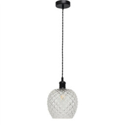 First Choice Lighting Set Of 2 Baine - Clear Textured Glass Black Retro Pendant Fittings - thumbnail 2