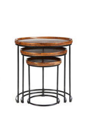 Elm Home And Garden Round Nest Of Three 3 Tables End Lamp Dark Solid Mango Wood Black Metal Frame 57Cm H X 54Cm W X 54Cm D - thumbnail 3