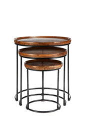 Elm Home And Garden Round Nest Of Three 3 Tables End Lamp Dark Solid Mango Wood Black Metal Frame 57Cm H X 54Cm W X 54Cm D - thumbnail 4