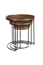 Elm Home And Garden Round Nest Of Three 3 Tables End Lamp Dark Solid Mango Wood Black Metal Frame 57Cm H X 54Cm W X 54Cm D - thumbnail 5