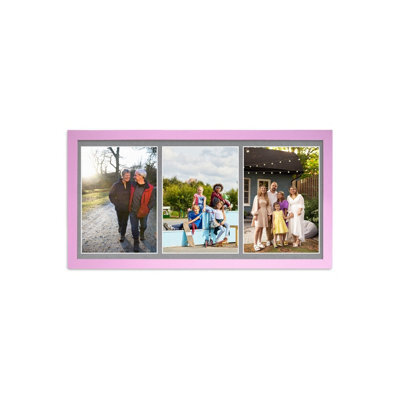AK Frames 16X8 White Sleek Multi Photo Frame With Mid Grey Mount - Holds 3 Apertures (3X) 7X5 Photos - image 1