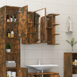 Berkfield Bathroom Mirror Cabinet Smoked Oak 80X20.5X64 Cm Engineered Wood - thumbnail 3