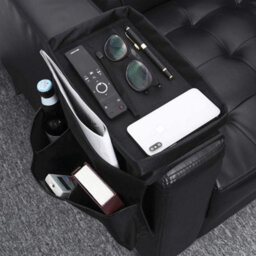 Black Sofa Arm Tray 4 Pocket Chair Rest Organiser Couch Remote Control Storage Holder - thumbnail 5