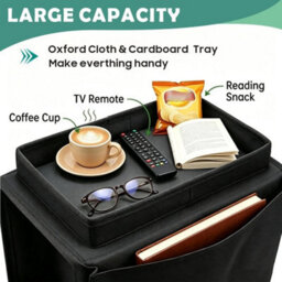 Black Sofa Arm Tray 4 Pocket Chair Rest Organiser Couch Remote Control Storage Holder - thumbnail 4