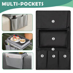 Black Sofa Arm Tray 4 Pocket Chair Rest Organiser Couch Remote Control Storage Holder - thumbnail 3