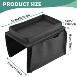 Black Sofa Arm Tray 4 Pocket Chair Rest Organiser Couch Remote Control Storage Holder - thumbnail 2