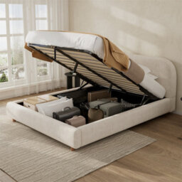 Abrihome Luxury Bouclé Ottoman Bed With Curved Headboard, Round 135X190Cm Frame - thumbnail 1