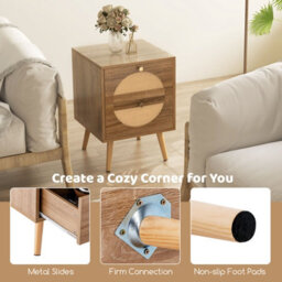 Costway Rattan Nightstand Bohemian Style Side End Table 2 Drawers Bedside Table - thumbnail 7