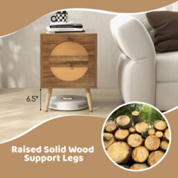 Costway Rattan Nightstand Bohemian Style Side End Table 2 Drawers Bedside Table - thumbnail 3