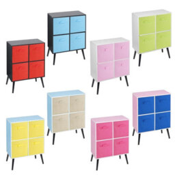 Urbn-Living Urbnliving 61Cm Height 4 Cube White Wooden Bookcase With Black Legs Shelf Storage Red Drawers - thumbnail 2
