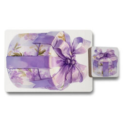 Benjamin Tate Design Purple Floral Placemat And Coaster Set With Wood Bottom Designer Artwork Limited Edition