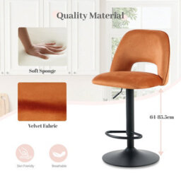 Sonara Adjustable Upholstered Velvet Bar Stools With Gas-Lift, Swivel And Footrest - thumbnail 5
