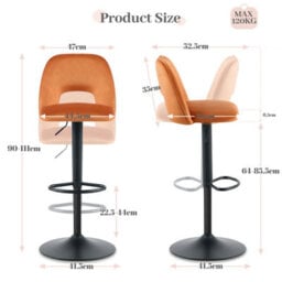 Sonara Adjustable Upholstered Velvet Bar Stools With Gas-Lift, Swivel And Footrest - thumbnail 6