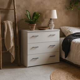 Wyld Haus Munich White Wooden 3-Drawer Chest - Compact Gloss Finish, 741W X 359D X 699H mm