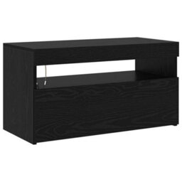Berkfield Tv Cabinets 2 Pcs With Led Lights Black Oak Engineered Wood - thumbnail 6