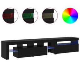 Berkfield Tv Cabinets 2 Pcs With Led Lights Black Oak Engineered Wood - thumbnail 4