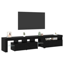 Berkfield Tv Cabinets 2 Pcs With Led Lights Black Oak Engineered Wood - thumbnail 3