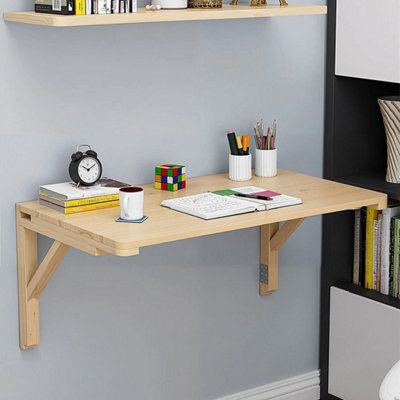 70X40Cm Solid Wood Folding Wall Mounted Table Drop Leaf Laptop Desk Cafe Dining Table - image 1