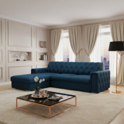 Roma Corner Sofa Bed With Storage Polyurethane Foam Wave Springs Metal Legs Wooden Frame 267X85X185Cm Blue Left