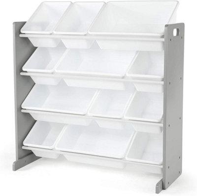 Humble Crew Children's Shelf, Toy Organiser Shelf With 12 Storage Boxes, Grey/white - image 1