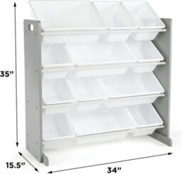 Humble Crew Children's Shelf, Toy Organiser Shelf With 12 Storage Boxes, Grey/white - thumbnail 3