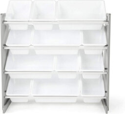 Humble Crew Children's Shelf, Toy Organiser Shelf With 12 Storage Boxes, Grey/white - thumbnail 2