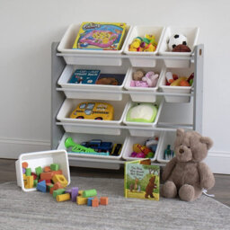 Humble Crew Children's Shelf, Toy Organiser Shelf With 12 Storage Boxes, Grey/white - thumbnail 4