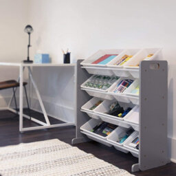 Humble Crew Children's Shelf, Toy Organiser Shelf With 12 Storage Boxes, Grey/white - thumbnail 7