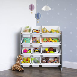 Humble Crew Children's Shelf, Toy Organiser Shelf With 12 Storage Boxes, Grey/white - thumbnail 5