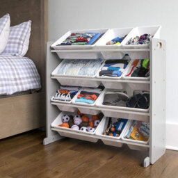 Humble Crew Children's Shelf, Toy Organiser Shelf With 12 Storage Boxes, Grey/white - thumbnail 8
