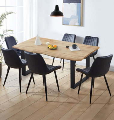 Hallowood Furniture Cullompton Large Dining Table (1.6M) With 6 Black Bonded Leather Chairs - image 1