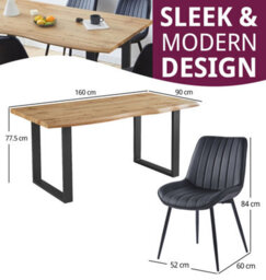 Hallowood Furniture Cullompton Large Dining Table (1.6M) With 6 Black Bonded Leather Chairs - thumbnail 3