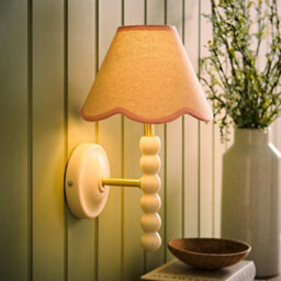 Valuelights Bobbin Cream Bobble Wall Light And Pink Trim Linen Lamp Shade - thumbnail 2