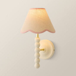 Valuelights Bobbin Cream Bobble Wall Light And Pink Trim Linen Lamp Shade - thumbnail 3