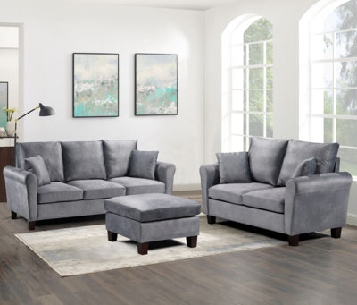 Comfy Living Brushed Velvet 3 Seater Sofa And 2 Seater Sofa In Grey