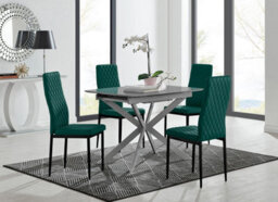 Furniturebox Uk Lira 100Cm Grey Metal Extending Dining Table & 4 Green Velvet Milan Black Leg Chairs - thumbnail 1