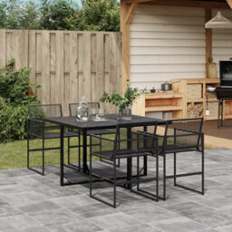 Walplus 5 Piece Garden Outdoor Dining Set Suitable For Backyard, Patio Black Poly Rattan - thumbnail 1