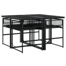 Walplus 5 Piece Garden Outdoor Dining Set Suitable For Backyard, Patio Black Poly Rattan - thumbnail 7