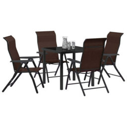 Berkfield Modern Garden Dining Set Height-Adjustable 5 Pcs Brown Poly Rattan - thumbnail 3