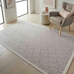 Light Grey Ivory Modern Chequered Geometric Easy To Clean Dining Room Bedroom And Living Room Rug-160Cm X 230Cm - thumbnail 5