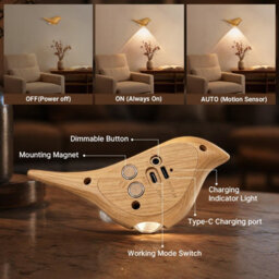 Amorly 2 Pack Oak Rechargeable Magnetic Motion Sensor Night Light, Cordless Detachable Wall Lamp, For Hallway, Bathroom,stairway,entryway - thumbnail 4
