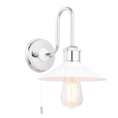 Chrome Plated Bathroom Fisherman Wall Light & Ribbed Glass Shade Ip44 Rated - image 1