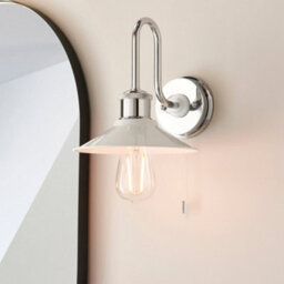 Chrome Plated Bathroom Fisherman Wall Light & Ribbed Glass Shade Ip44 Rated - thumbnail 3